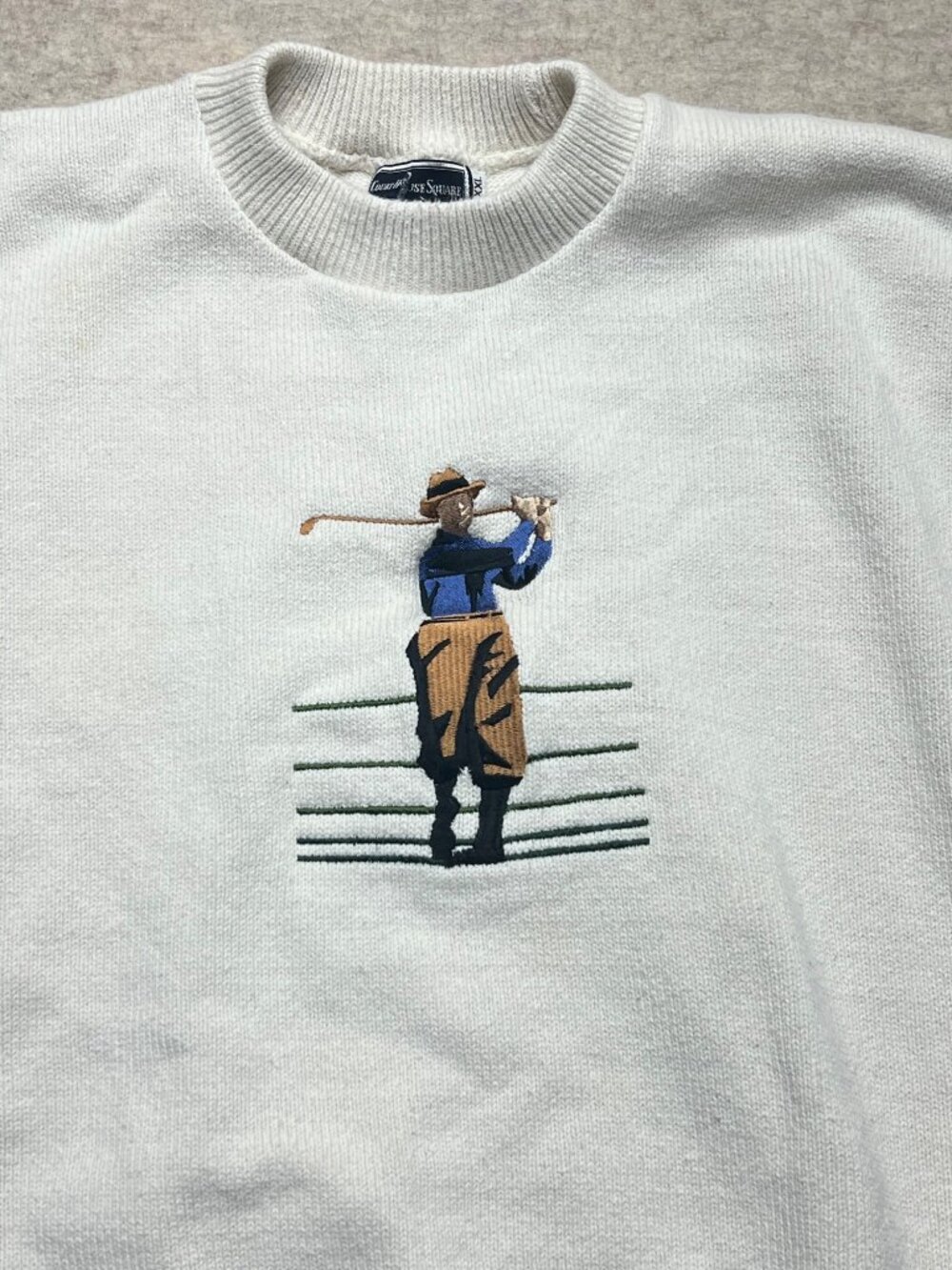 Vintage 90s Court House Square White Knit Crewneck Golf Sweater Men's Size XXL